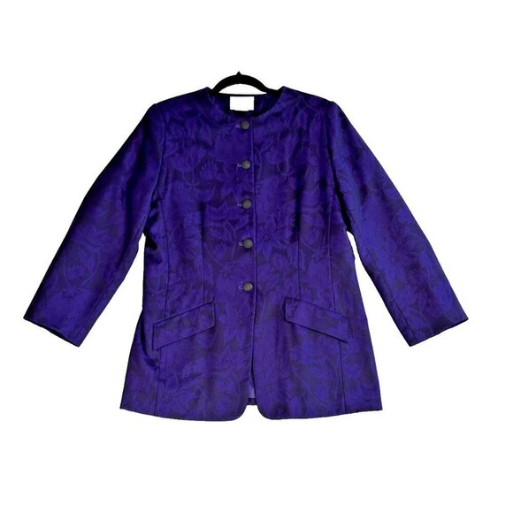 Pendleton Wool Jacket Blazer Purple Flora Black Violet Button Down Women's 10P - Picture 1 of 9